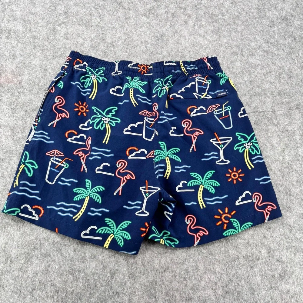 Chubbies Mens Navy Neon Flamingo Palm Tree Swim Trunks Shorts 5.5 Inch Inseam MD